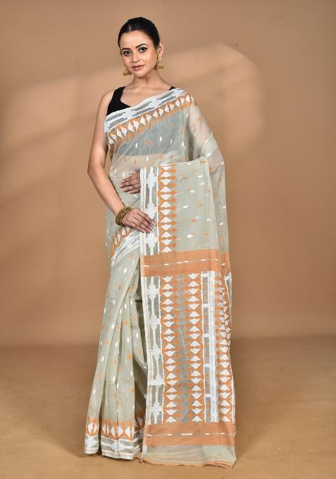 Beige Handloom Pure Cotton Saree Set