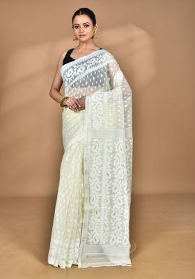 Cream Handloom Pure Cotton Saree Set