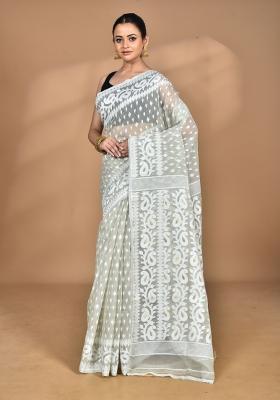 Grey Handloom Pure Cotton Saree Set