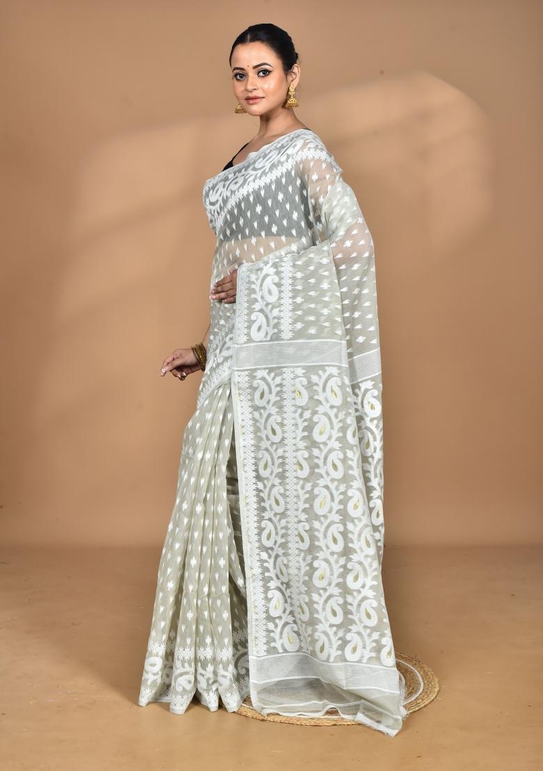 Grey Handloom Pure Cotton Saree Set