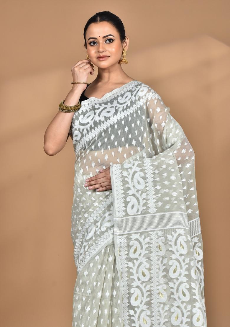 Grey Handloom Pure Cotton Saree Set