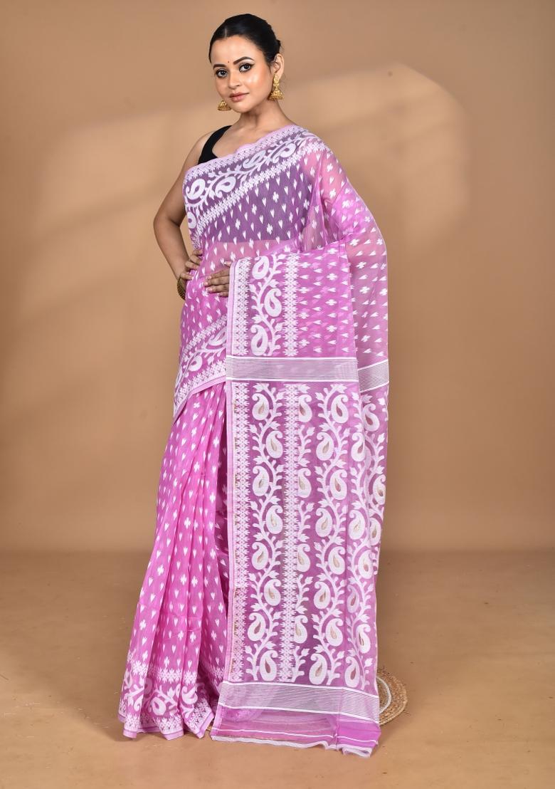 Dark Pink Handloom Pure Cotton Saree Set