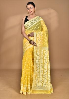Light Yellow Handloom Pure Cotton Saree Set