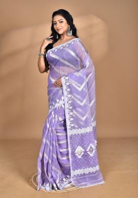 Purple Handloom Pure Cotton Saree Set