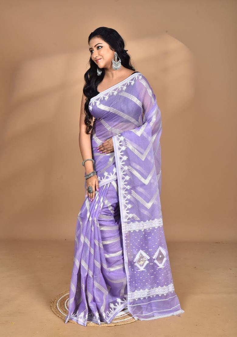 Purple Handloom Pure Cotton Saree Set