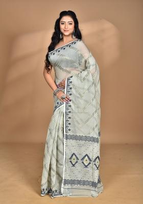 Light Grey Handloom Pure Cotton Saree Set