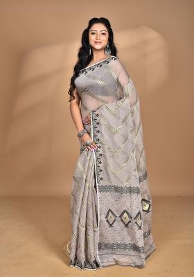 Beige Handloom Pure Cotton Saree Set