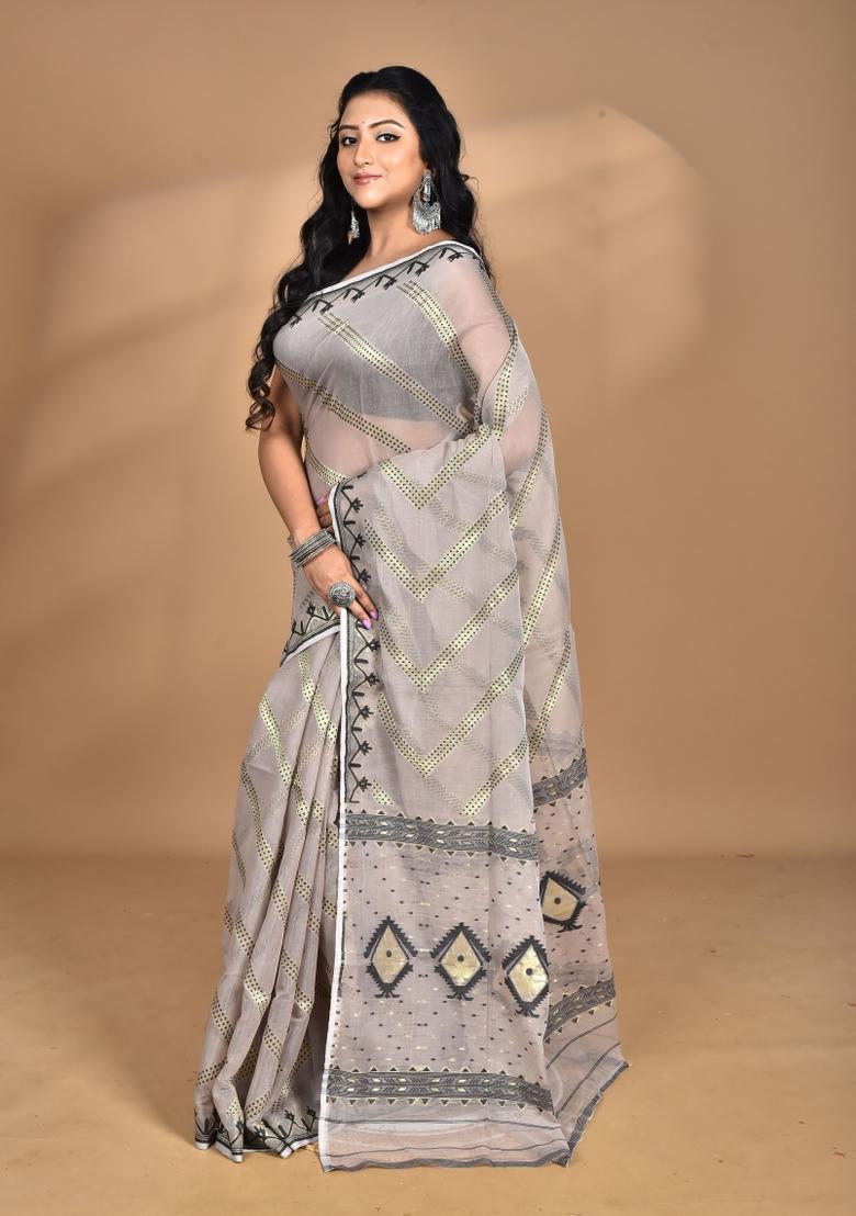 Beige Handloom Pure Cotton Saree Set