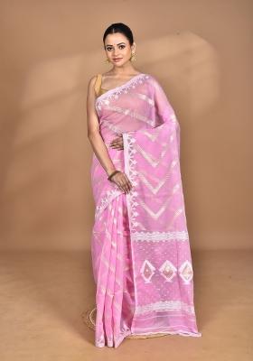 Pink Handloom Pure Cotton Saree Set