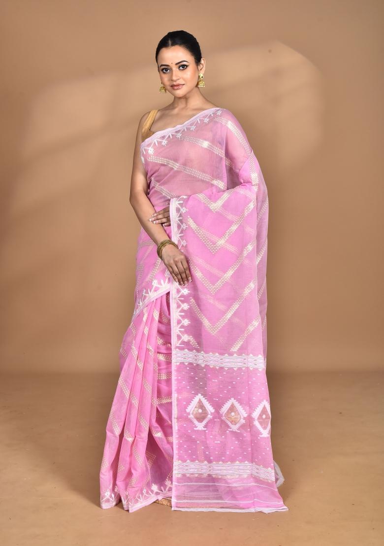Pink Handloom Pure Cotton Saree Set