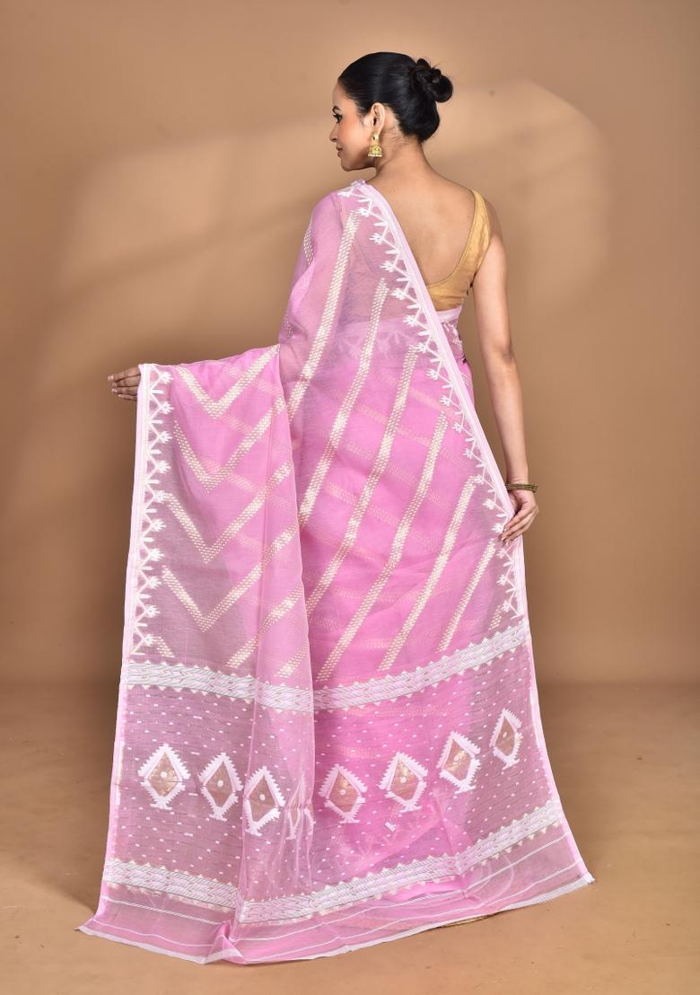 Pink Handloom Pure Cotton Saree Set