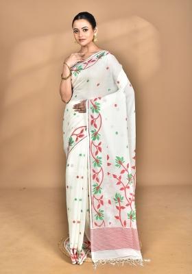 Off White Handloom Pure Cotton Saree Set