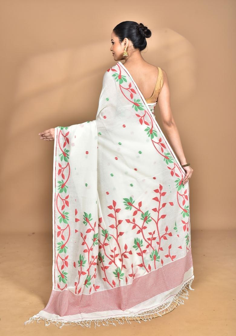 Off White Handloom Pure Cotton Saree Set