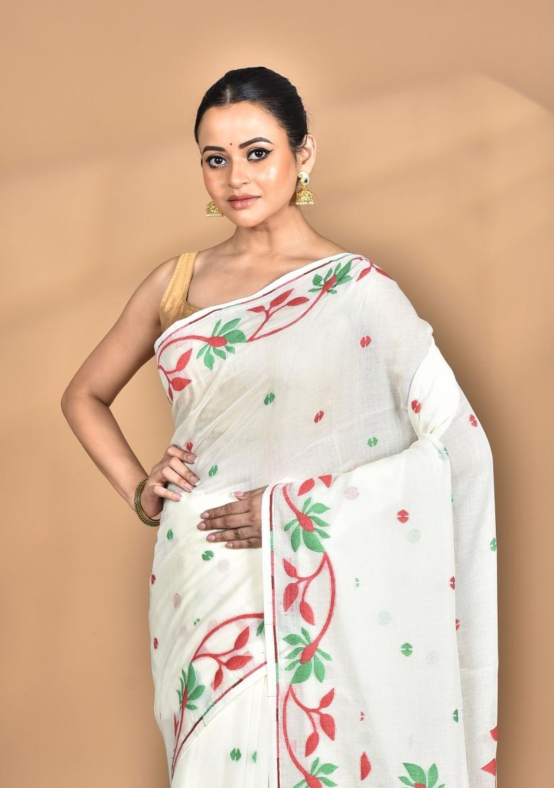 Off White Handloom Pure Cotton Saree Set