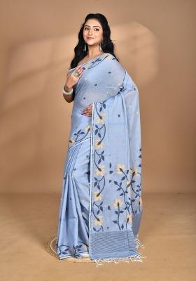 Grey Handloom Pure Cotton Saree Set