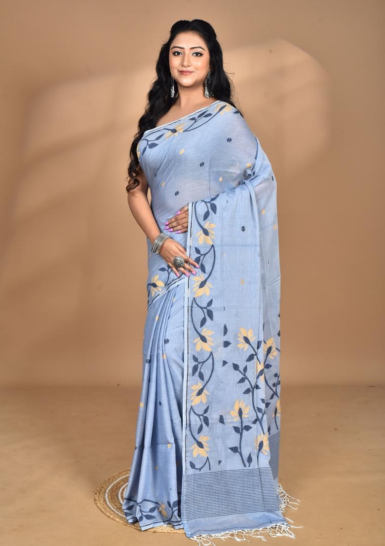 Grey Handloom Pure Cotton Saree Set