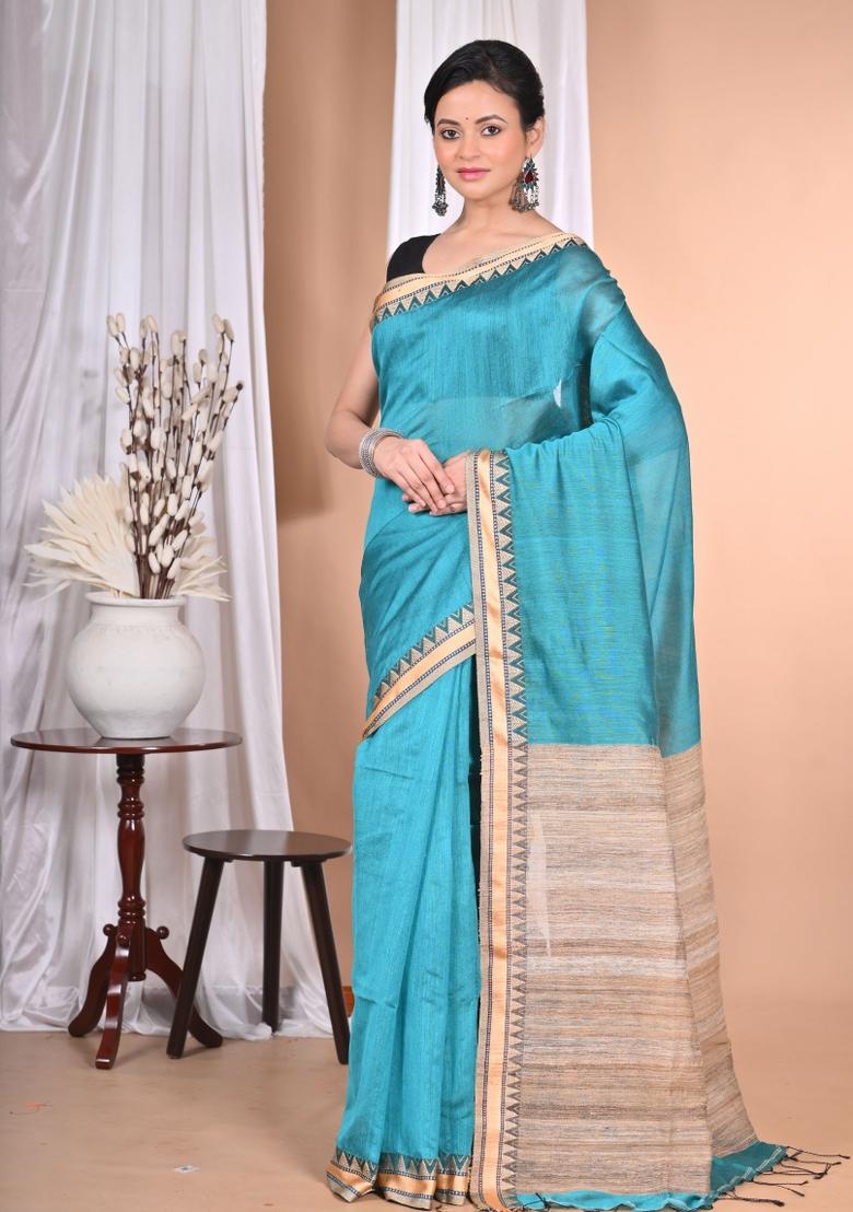 Dark Green Handloom Pure Cotton Saree Set
