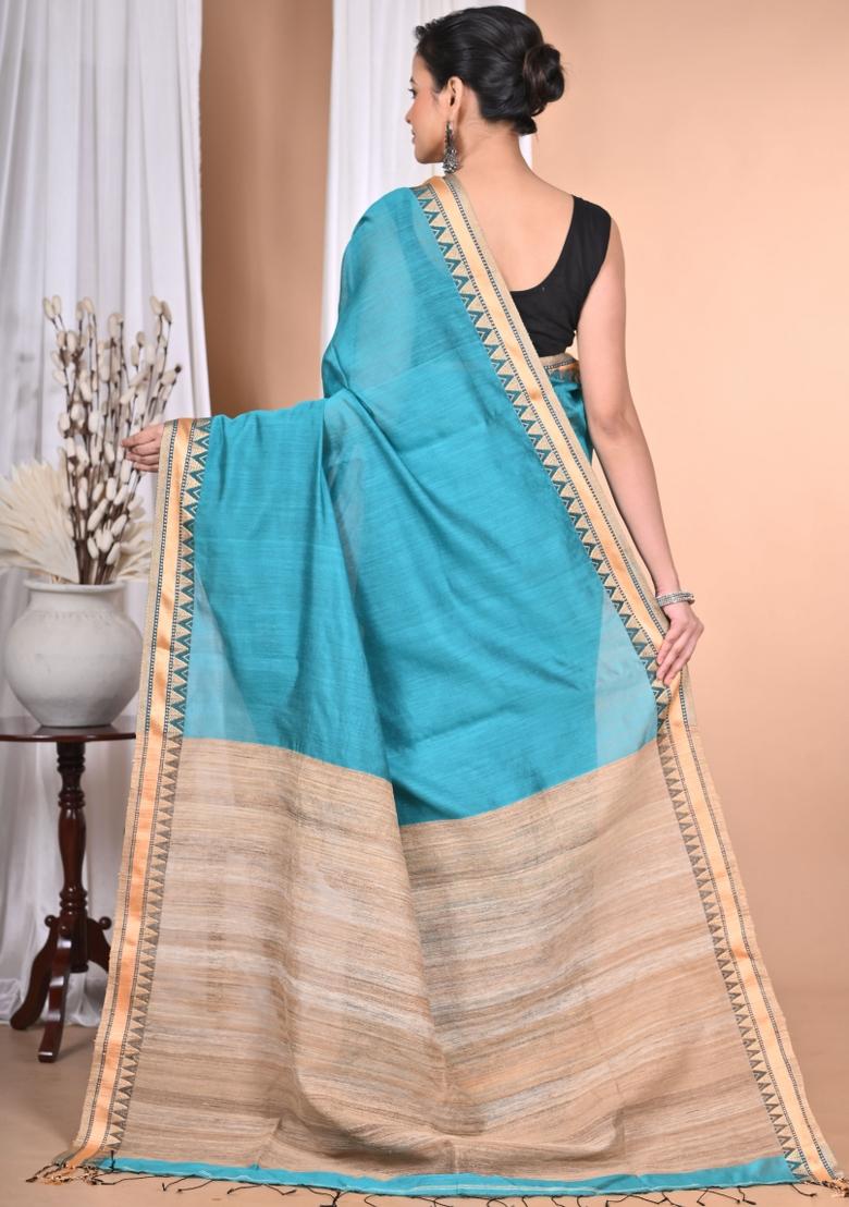 Dark Green Handloom Pure Cotton Saree Set