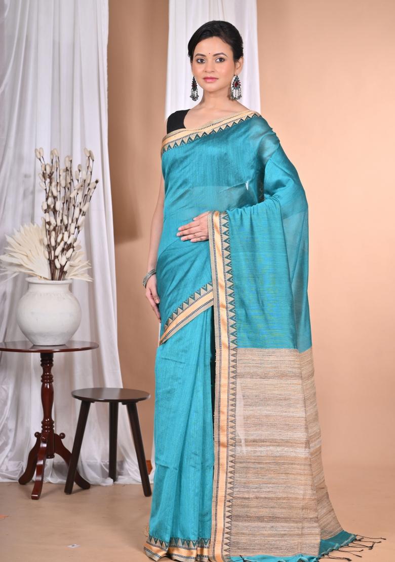 Dark Green Handloom Pure Cotton Saree Set