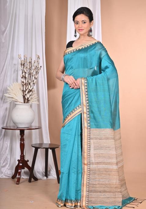 Dark Green Handloom Pure Cotton Saree Set