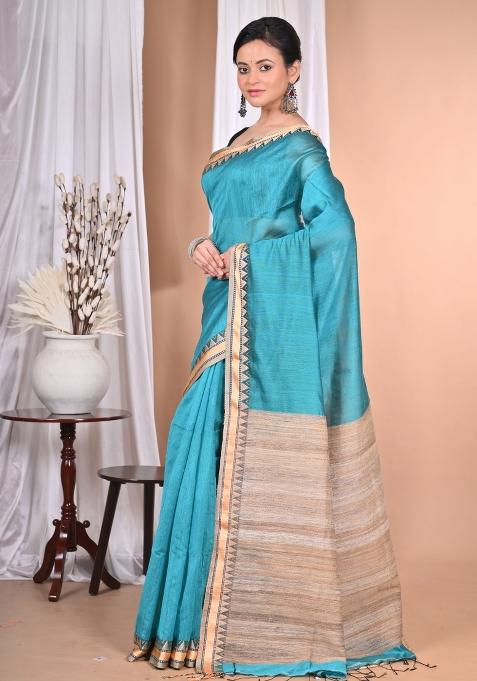 Dark Green Handloom Pure Cotton Saree Set