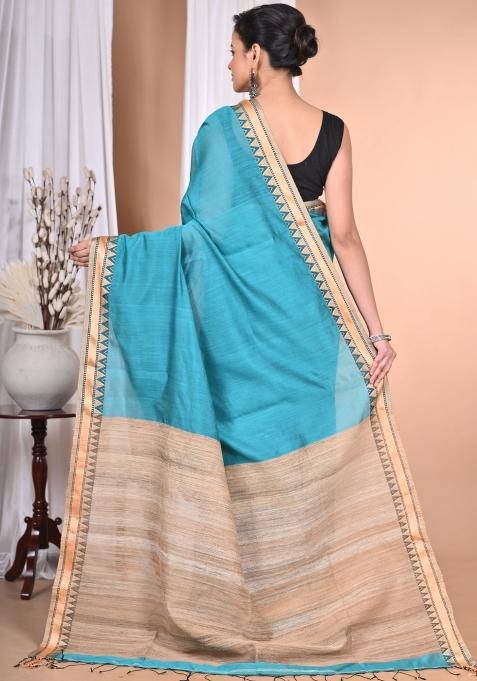 Dark Green Handloom Pure Cotton Saree Set