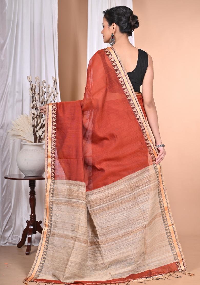 Brown Handloom Pure Cotton Saree Set