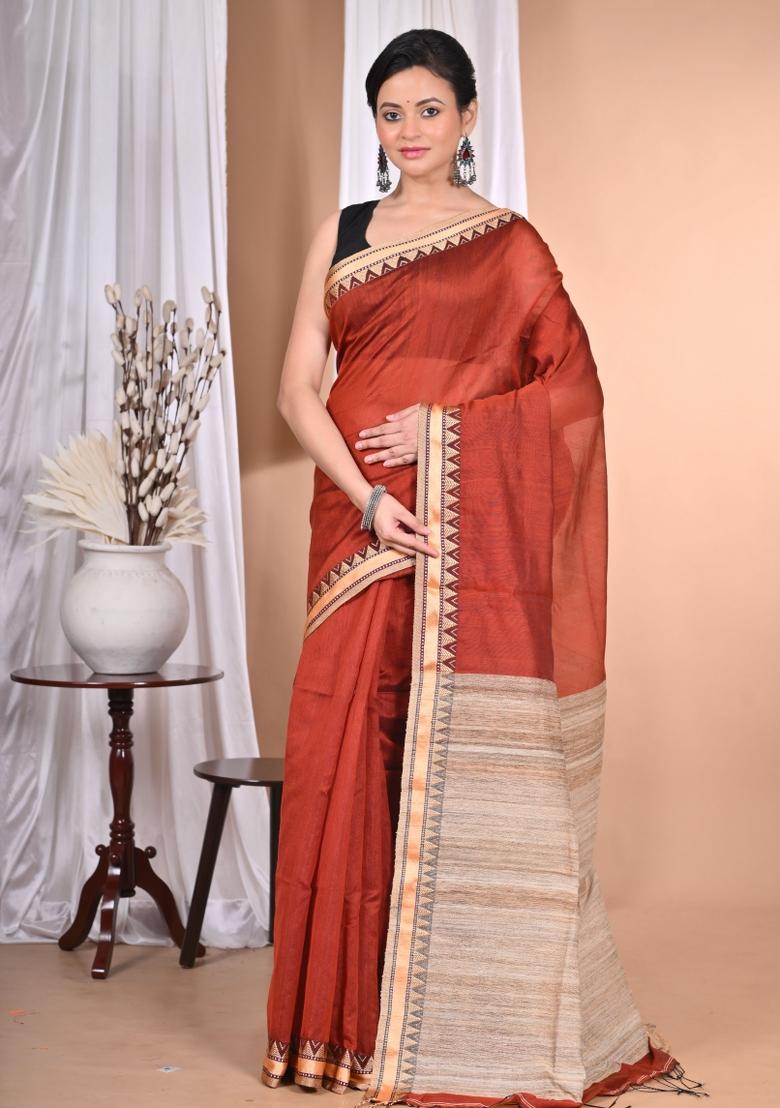 Brown Handloom Pure Cotton Saree Set