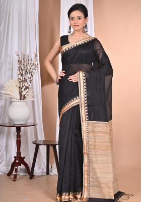 Black Handloom Pure Cotton Saree Set
