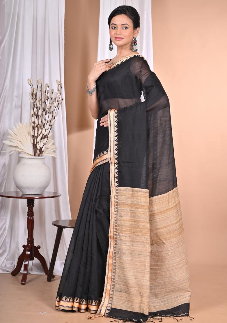 Black Handloom Pure Cotton Saree Set