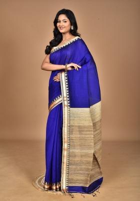 Dark Blue Handloom Pure Cotton Saree Set