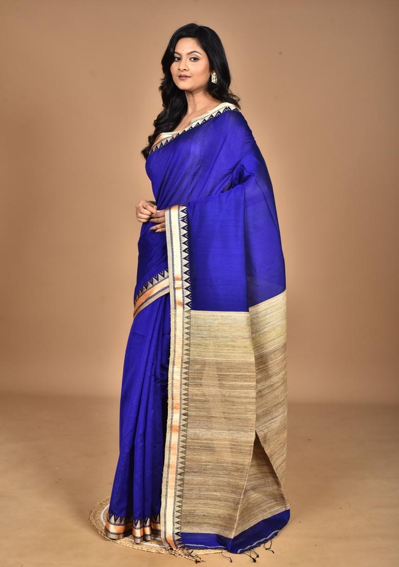 Dark Blue Handloom Pure Cotton Saree Set