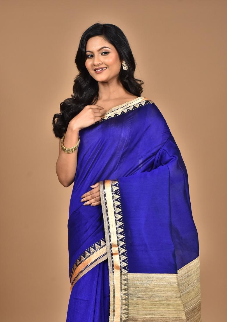 Dark Blue Handloom Pure Cotton Saree Set