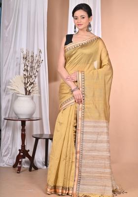 Light Golden Handloom Pure Cotton Saree Set