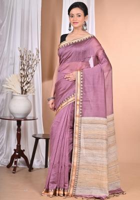 Light Purple Handloom Pure Cotton Saree Set