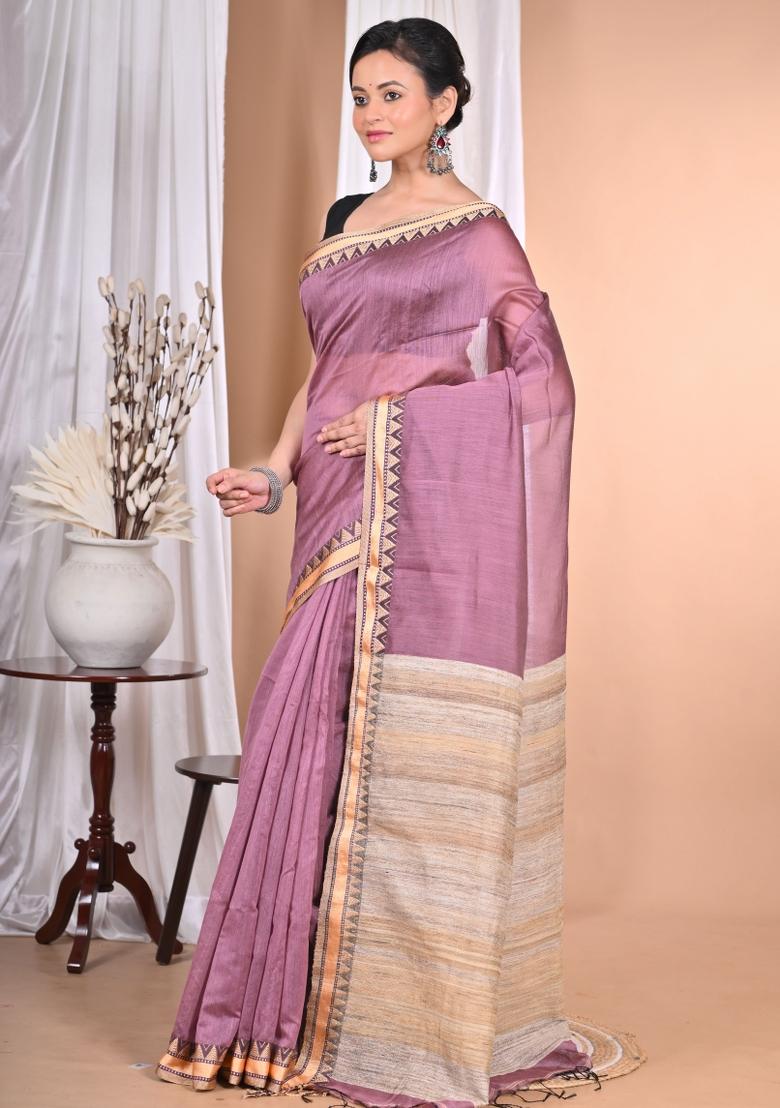 Light Purple Handloom Pure Cotton Saree Set