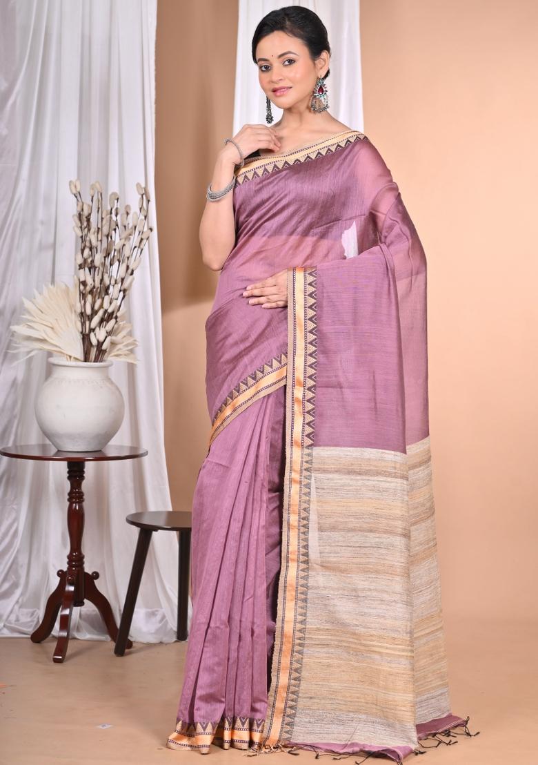 Light Purple Handloom Pure Cotton Saree Set