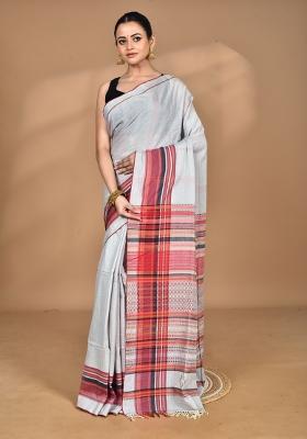Grey Handloom Pure Cotton Saree Set