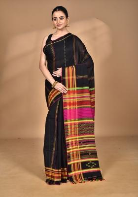 Black Handloom Pure Cotton Saree Set
