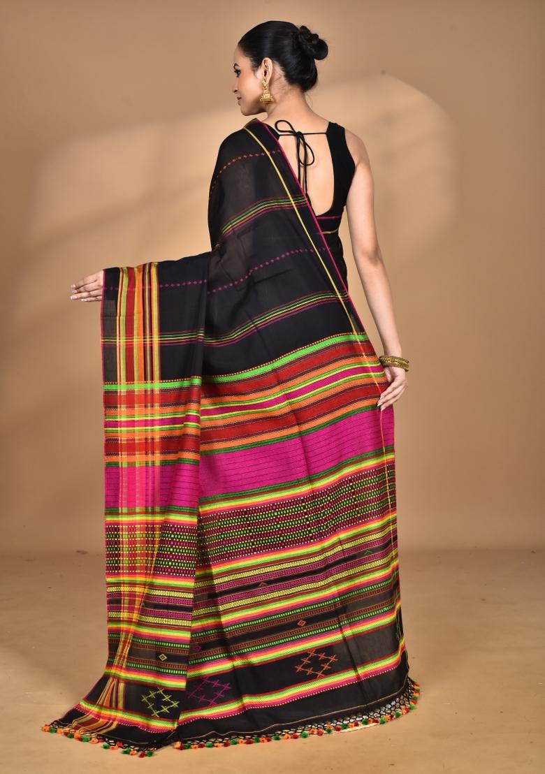 Black Handloom Pure Cotton Saree Set