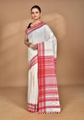 Off White Handloom Pure Cotton Saree Set