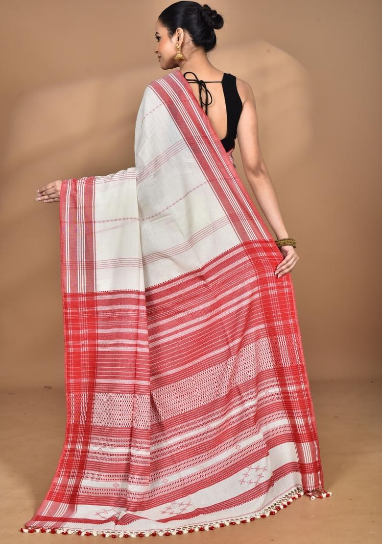 Off White Handloom Pure Cotton Saree Set