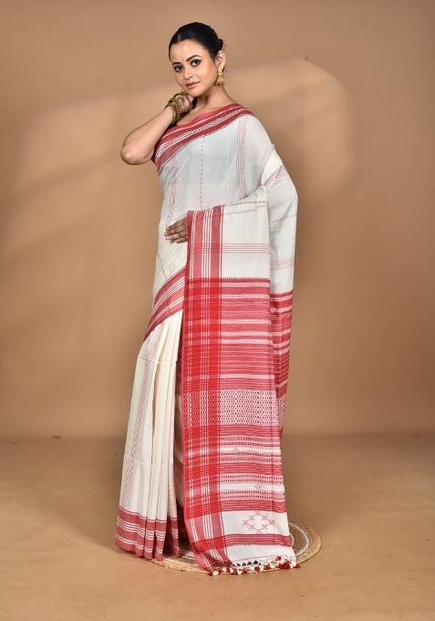 Off White Handloom Pure Cotton Saree Set