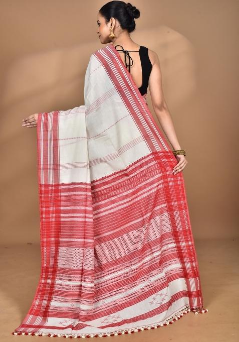 Off White Handloom Pure Cotton Saree Set