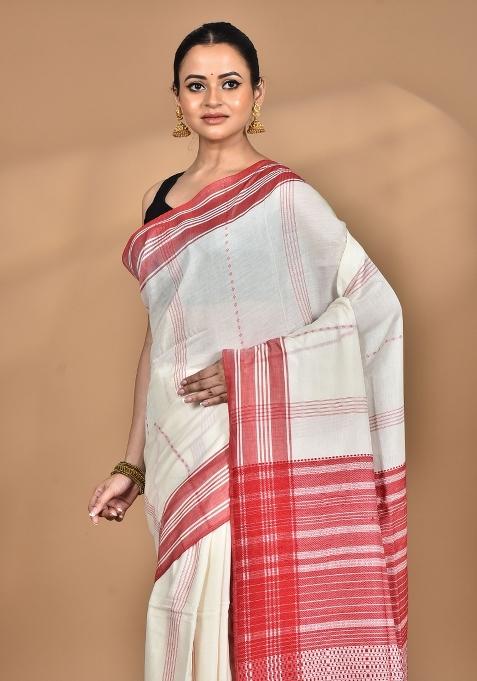 Off White Handloom Pure Cotton Saree Set