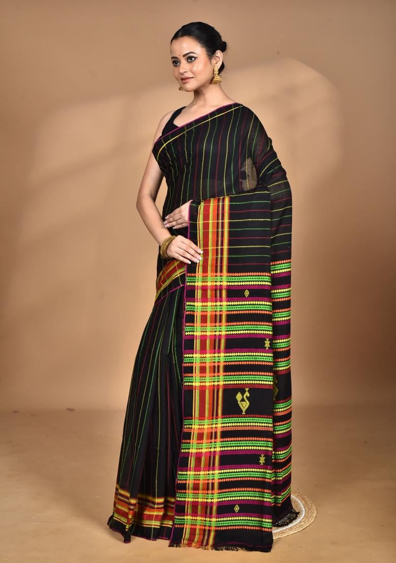 Black Handloom Pure Cotton Saree Set