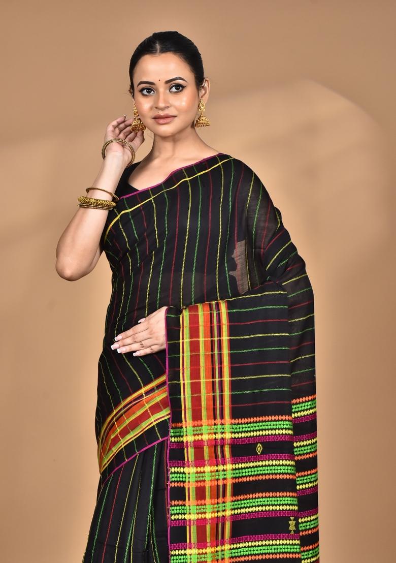 Black Handloom Pure Cotton Saree Set