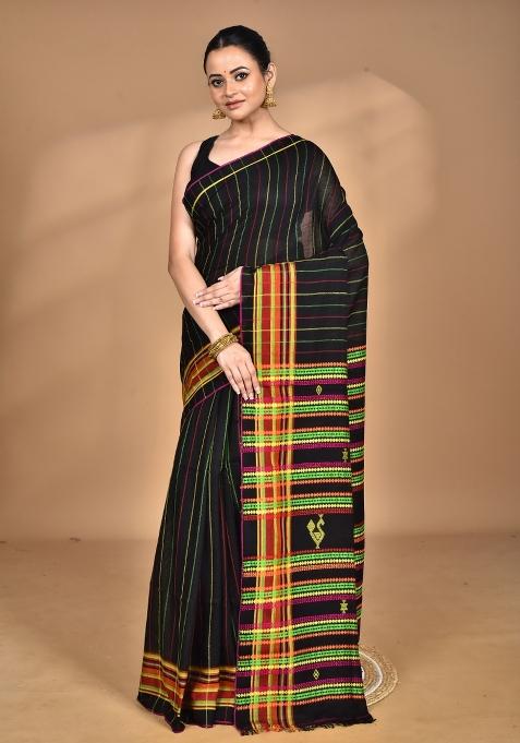 Black Handloom Pure Cotton Saree Set