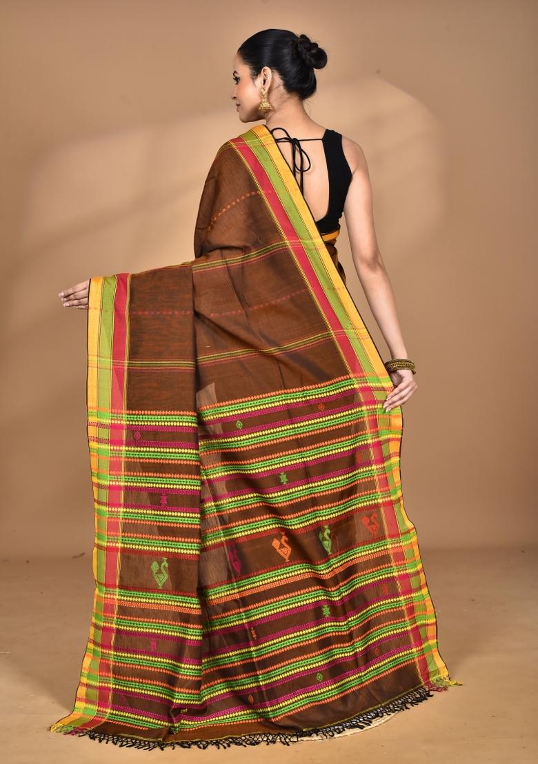 Brown Handloom Pure Cotton Saree Set