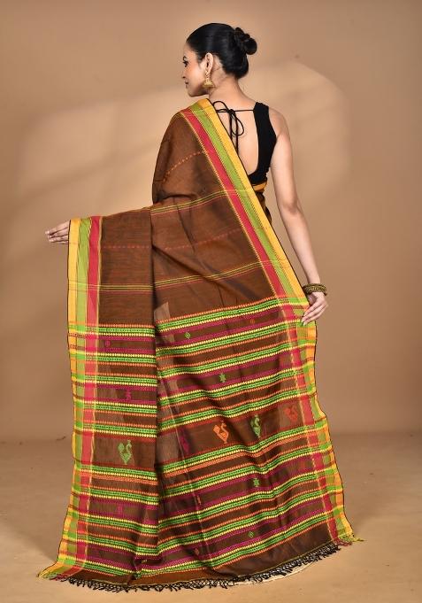Brown Handloom Pure Cotton Saree Set